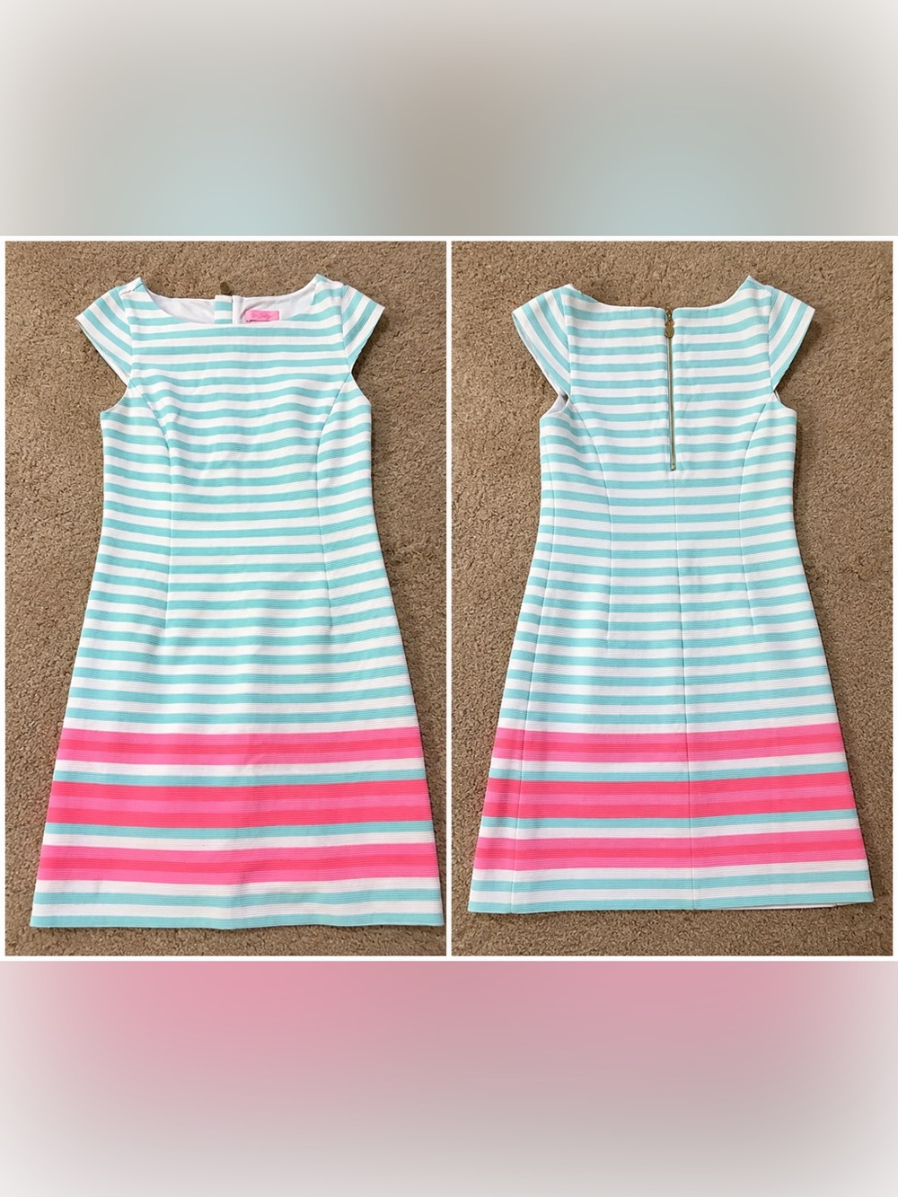 Lilly Pulitzer Mint Pink Striped Shift Dress Gold Zipper